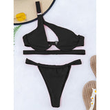 Push Up Cut Out Sexy Micro Thong One Shoulder Bikini Set