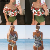 Off Shoulder Lace Flounce Monokini Ruffle Swimwear