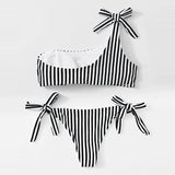 Women's Bikinis One Shoulder Push Up Striped Printing Swimsuit