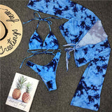 Women's Sexy Tie Dye Swimwear 3-Pieces Halter Bikini Set