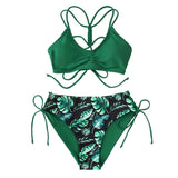 Stripe Floral Bikini Sets Low Waist Two Pieces Swimwear