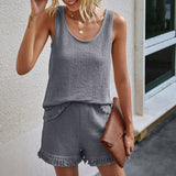 Two Piece Tracksuit Tassel Sleeveless Tops And Slim Shorts