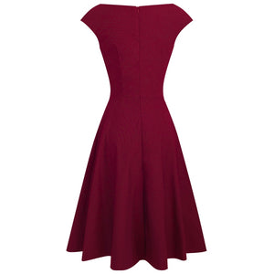 Vintage Solid Color Cap Sleeve A-Line Dress with Pinup