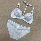 Halter Cotton Thick Embroidery Lace Bra Underwear Set