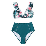 Floral Ruffled High-Waist V-Neck Tank 2-Pieces Bikini Sets