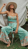 Floral Print Bra Tank Top Leg Pants Ruched Camis 2-Pieces Set