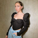 Sexy Irregular Elegant Puff Sleeve Corset Crop Top