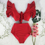 Women's High Waist Bikini V-Neck Push Up Ruffle Bikini