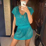 Women's Crochet Knitted Cover up Tunic Robe Beachwear