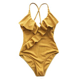 Women's Solid One-Piece Swimsuit V Neck Ruffle Monokini