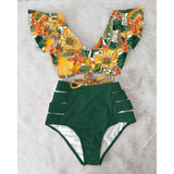 High Waist Ruffle Swimwear Floral Print Push Up Bikinis