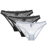 Low-Waist Hollow Bow Underwear Transparent Panties 3-Piece