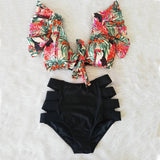 High Waist Ruffle Swimwear Floral Print Push Up Bikinis