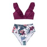 Floral Ruffled High-Waist V-Neck Tank 2-Pieces Bikini Sets