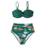 Leafy Print Heart Neck Push Up High-Waisted 2-Pieces Bikini Set