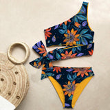 Women's Push Up One Shoulder Print Brazilian Bikini Set