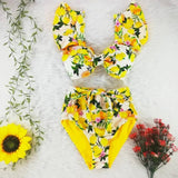 Women's Sexy V-neck High Waist Floral Ruffled Bikini Set