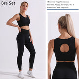 Two Piece Blue Crop Top Bra Leggings Yoga Wear Gym Set