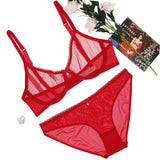 See-Through Yarn Rhinestone Bow Bra and Panty Set