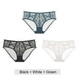 3 pieces - Mid-Rise Lace Embroidery Hollow Out Transparent Panties