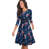 Retro Pure Color with Lace A-Line Flared Swing Dress