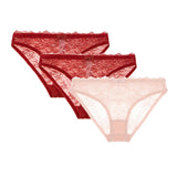 Low-Waist Hollow Bow Underwear Transparent Panties 3-Piece