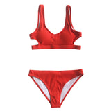 Feather Yarn Plain Hollow Out Padded 2-Pieces Thong Bikini Set