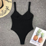 Push Up Bodysuit One Piece Strap High Cut Ribbed Swimwear