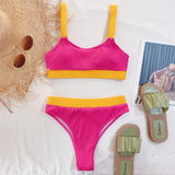 Sexy High Waist Ribbed Splicing Two-pieces Bikini Set