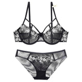 Floral Ultrathin Lace Lingerie Hollow Bra Underwear Set