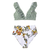 Floral Ruffled High-Waist V-Neck Tank 2-Pieces Bikini Sets