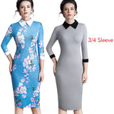 Vintage Turn-Down Collar Fit Pencil Bodycon Midi Dress