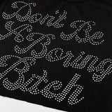 Sexy Cute Tank Tops Glitter Rhinestone Letter Rib Knit Crop Tops