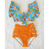 High Waist Ruffle Swimwear Floral Print Push Up Bikinis