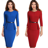 Vintage Elegant Peplum Bodycon Dress with Belt