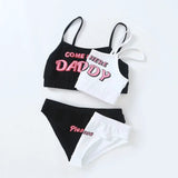 Two piece set New Fashion COME HERE DADDY Letter Print Tank Top Sexy Sleeveless Summer Harajuku Kawaii Cropped Feminino Bikini