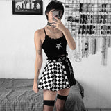 Punk Gothic Plaid A Line Plaid Patchwork Grunge Mini Skirt