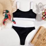 Sexy High Waist Ribbed Splicing Two-pieces Bikini Set