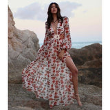 Print Cover Up Tunic Bubble Sleeve Swimsuit With Belt