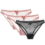 Low-Waist Hollow Bow Underwear Transparent Panties 3-Piece