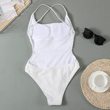 Women's  Sexy Backless High Cut Ribbed 1-Piece Swimsuits