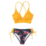 Floral Lace-Up Bikini Set Women V-neck 2-Pieces Swimsuits