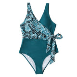 Color Block One-piece Swimsuit Patchwork Belt Bow Monokini