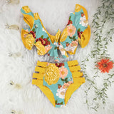 High Waist Ruffle Swimwear Floral Print Push Up Bikinis