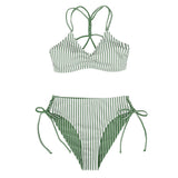 Stripe Strappy Bikini Sets Reversible Bottom Two Pieces Swimwear