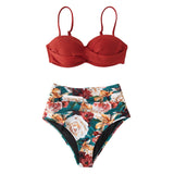 Leafy Print Heart Neck Push Up High-Waisted 2-Pieces Bikini Set