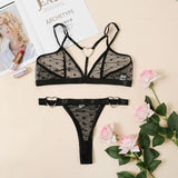 Transparent Polka Dot Underwear Pink Lace Bra Set Lingerie