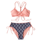 Stripe Floral Bikini Sets Low Waist Two Pieces Swimwear