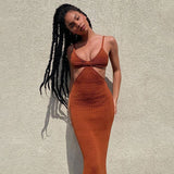 Spaghetti Strap Backless Hollow Out Maxi Sundress