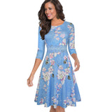 Retro Pure Color with Lace A-Line Flared Swing Dress